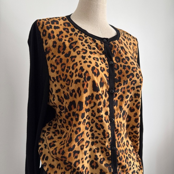 Alfred Sung - Black and Leopard Print Button Down Cardigan - Picture 2 of 8